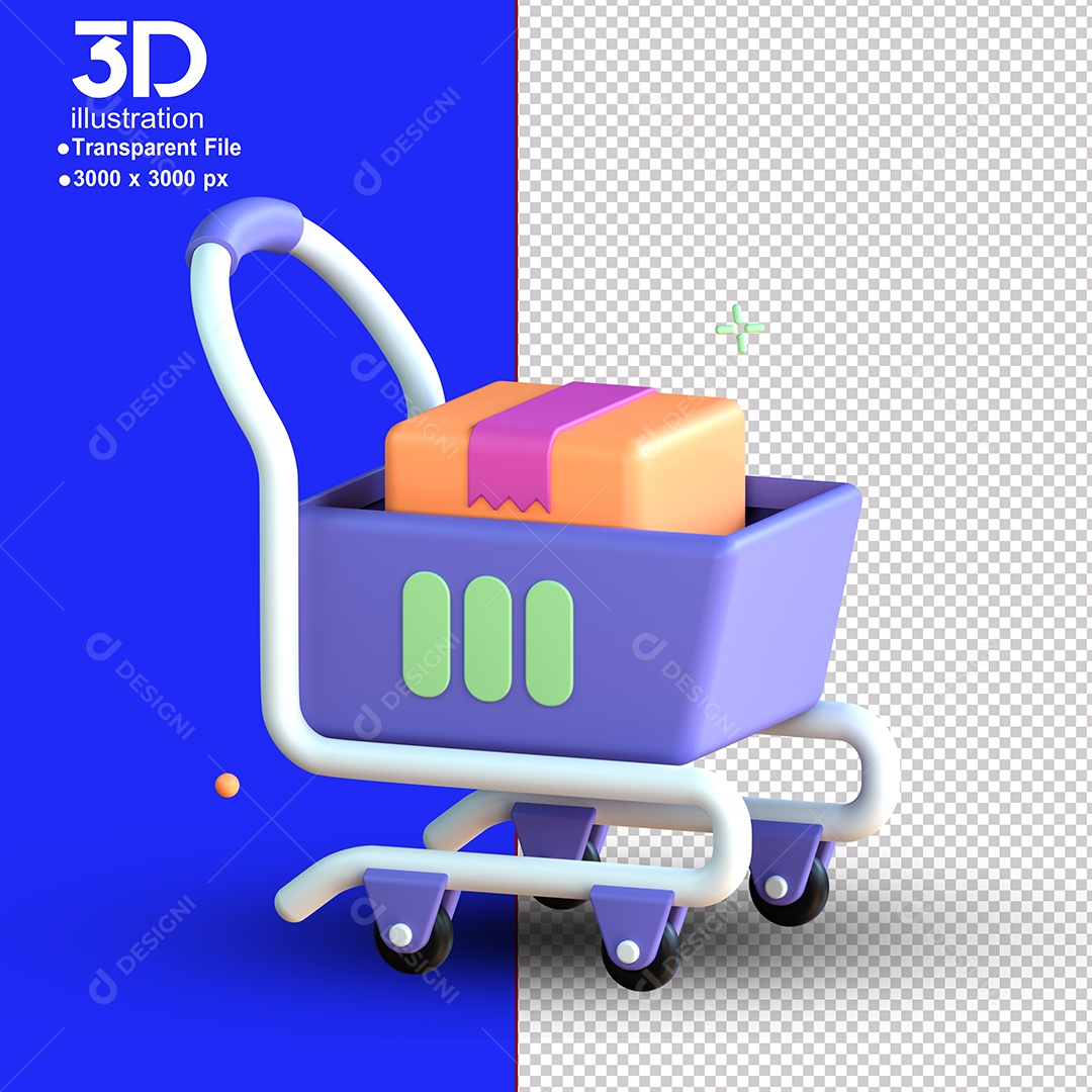 Elemento 3D Carrinho de Compras Para Composição PSD