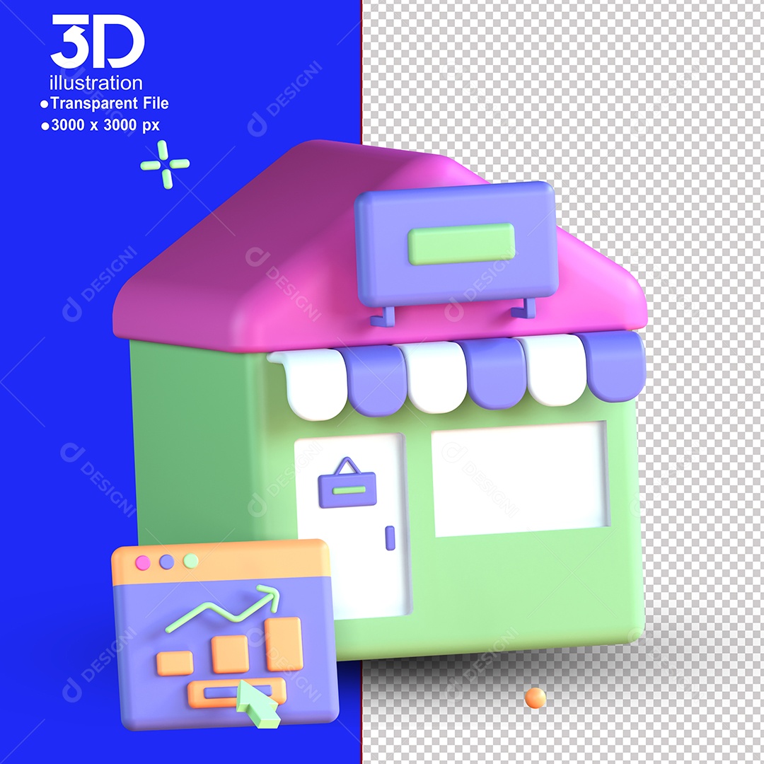 Elemento 3D Casa Com Gráficos Para Composição PSD
