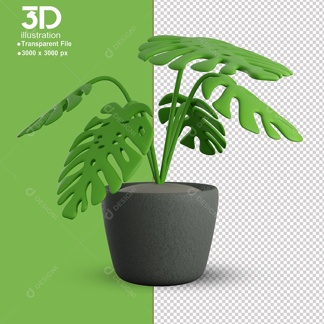 Elemento 3D Plana em Vaso Para Composição PSD