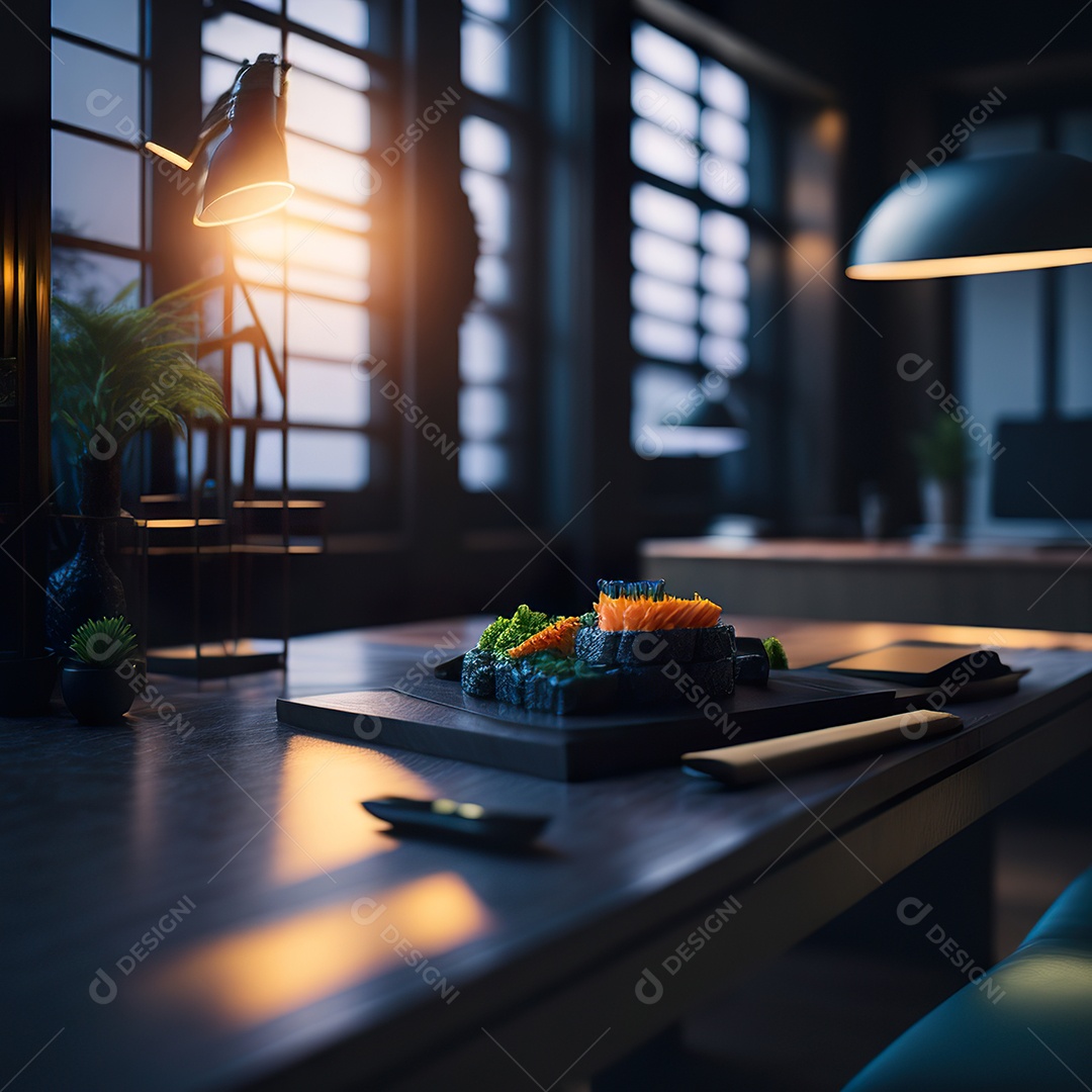 Comida japonesa sobre uma mesa de madeira