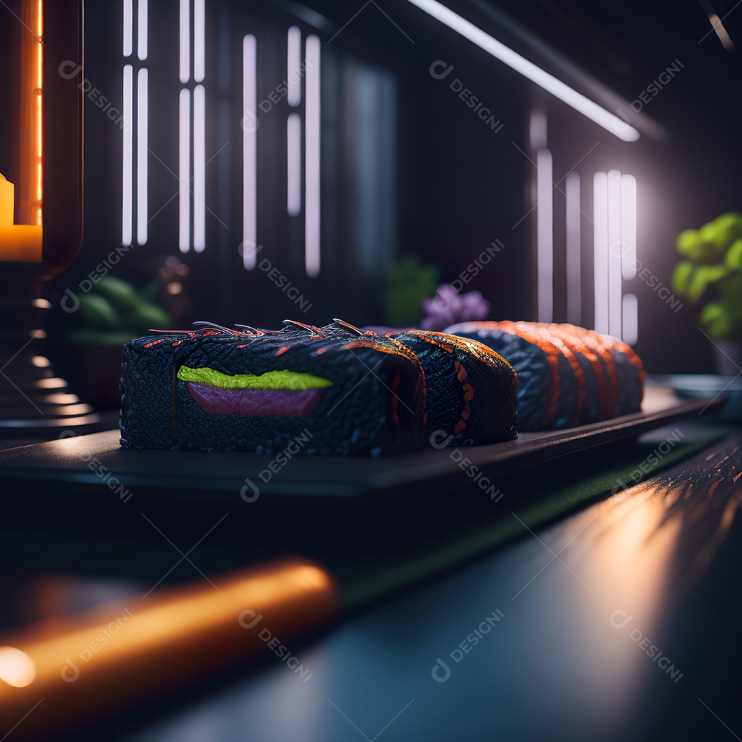 Comida japonesa sobre uma mesa de madeira