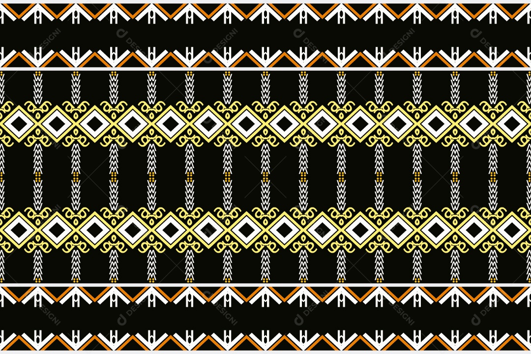 Padrão Tribal Tradicional Estilo Asteca Preto Dourado e Branco Vetor EPS