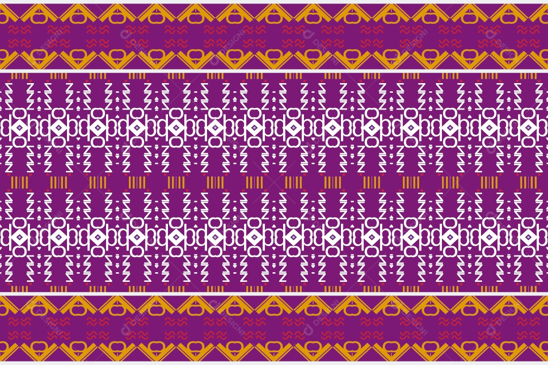 Padrão Tribal Tradicional Estilo Asteca Branco Dourado e Roxo Vetor EPS