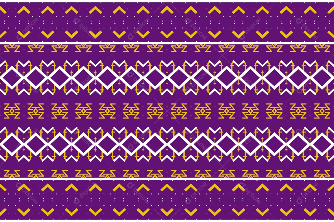 Padrão Tribal Tradicional Estilo Asteca Dourado Branco e Roxo Vetor EPS