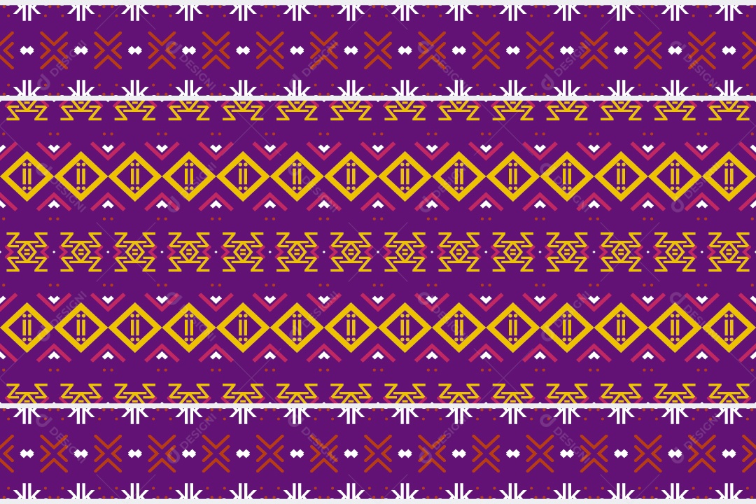 Padrão Tribal Tradicional Estilo Asteca Dourado e Roxo Vetor EPS