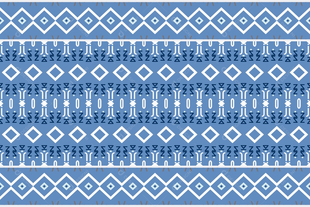 Padrão Tribal Tradicional Estilo Asteca Azul e Branco Vetor EPS