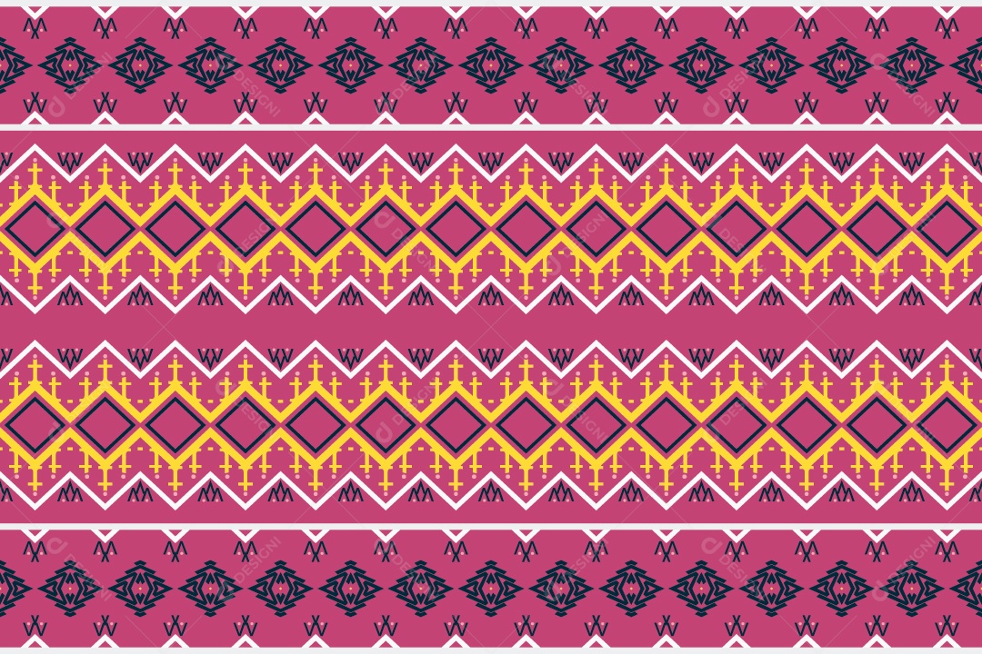 Padrão Tribal Tradicional Estilo Asteca Rosa e Colorido Vetor EPS