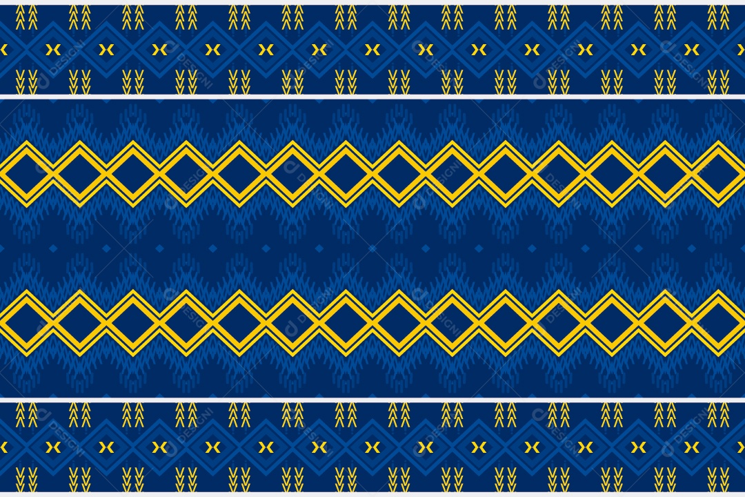 Padrão Tribal Tradicional Estilo Asteca Azul e Amarelo Vetor EPS