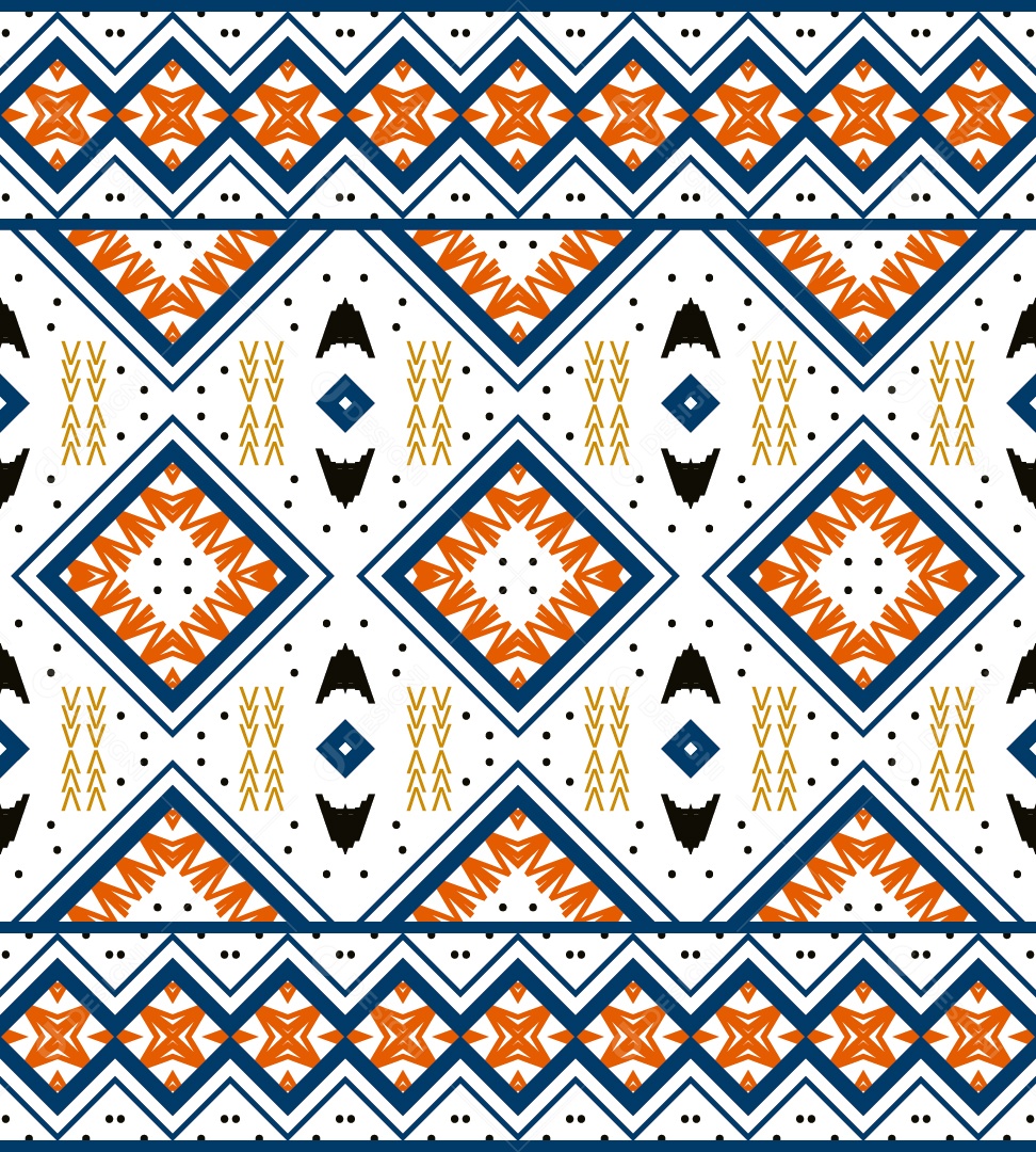 Padrão Tribal Tradicional Estilo Asteca Branco e Colorido Moderno Vetor EPS