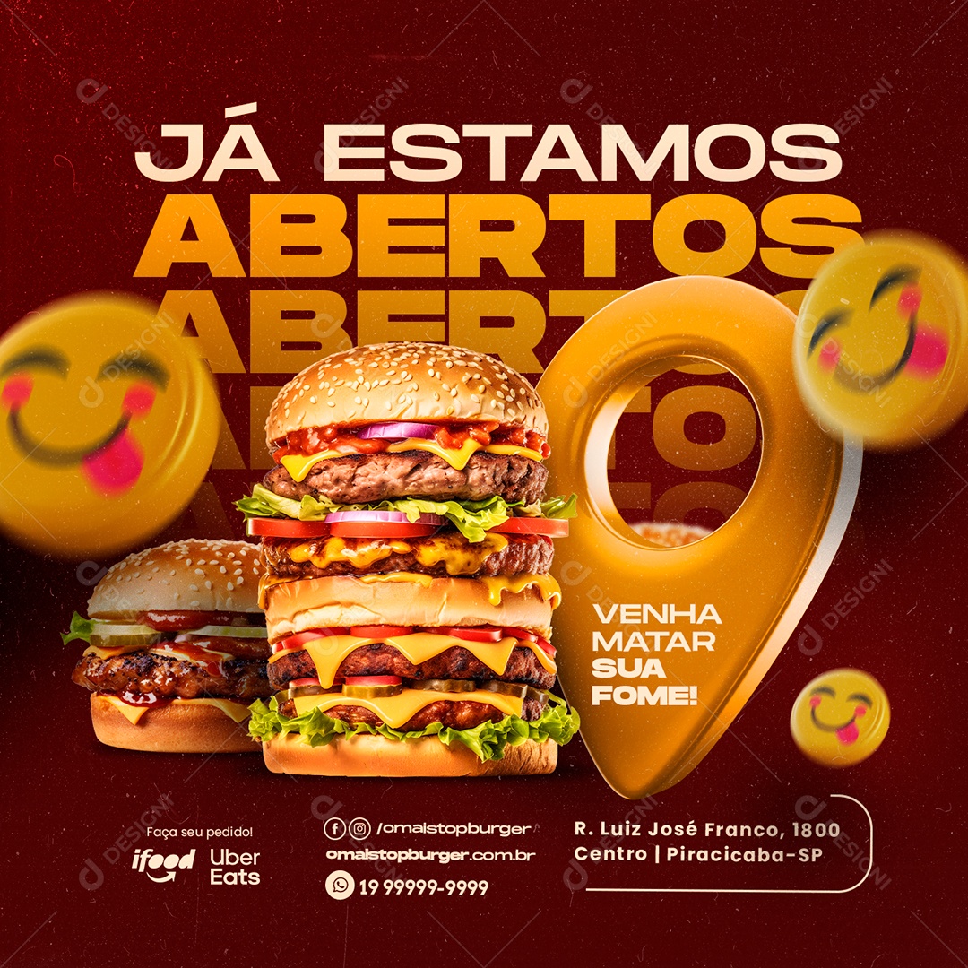 Já Estamos Abertos Venha Matar Sua Fome Hamburgueria Social Media PSD Editável