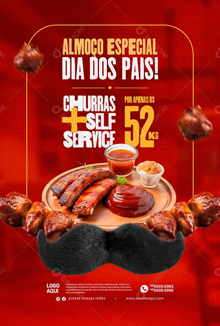 Almoço Especial Dia Dos Pais Churras + Self Churrascaria Social Media PSD Editável