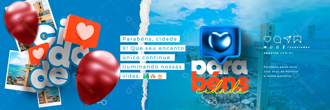 Parabéns Cidade Pelos Seus Anos Aniversário Carrossel Social Media PSD Editável