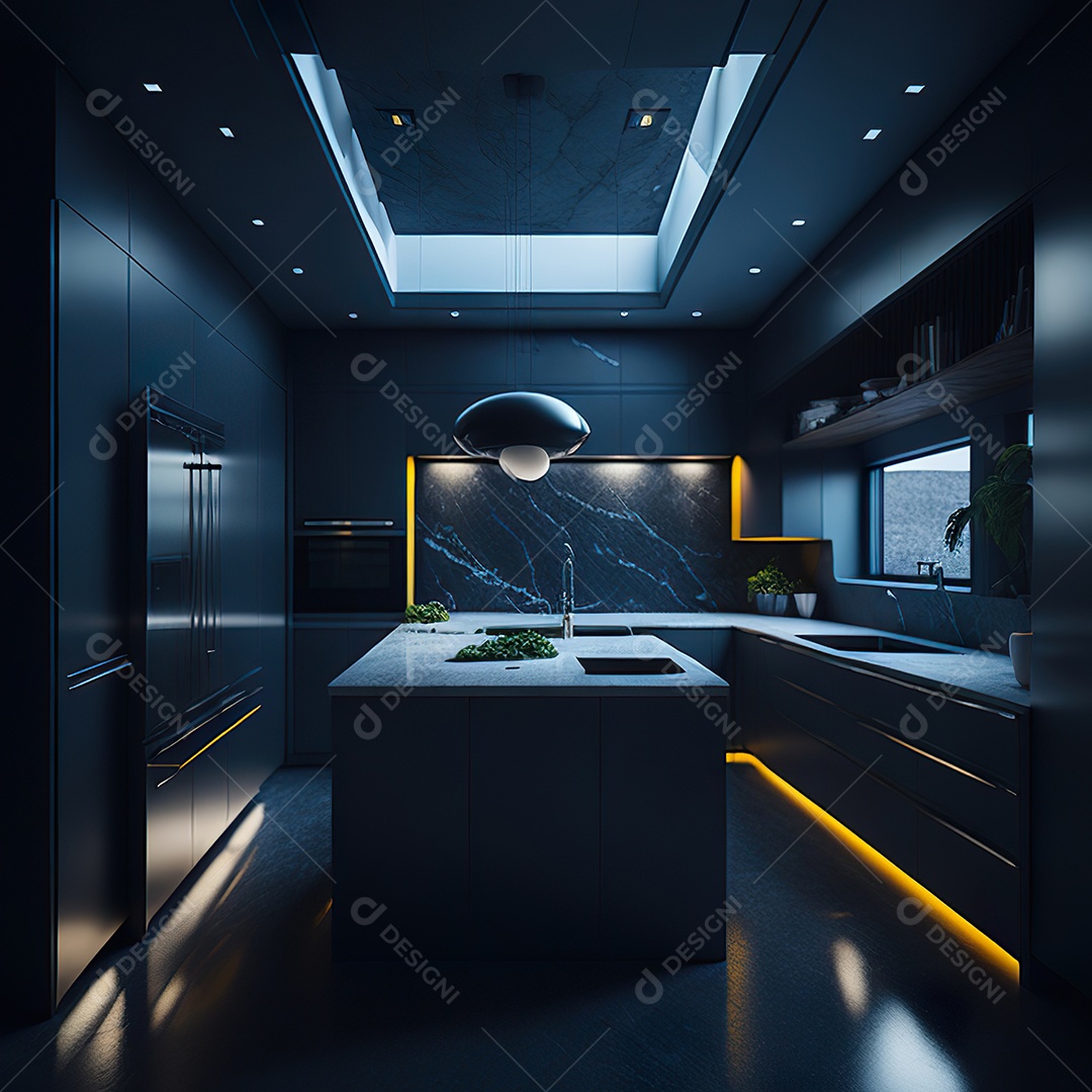 Retrato de cozinha escura decorada