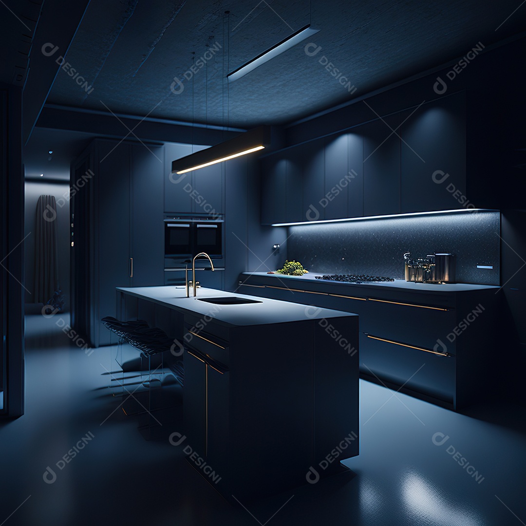 Retrato de cozinha escura decorada