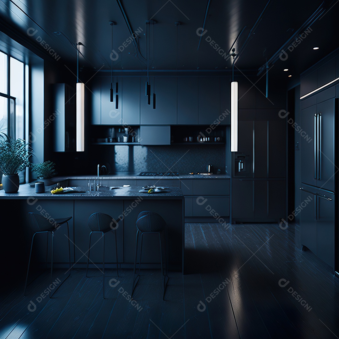 Retrato de cozinha escura decorada