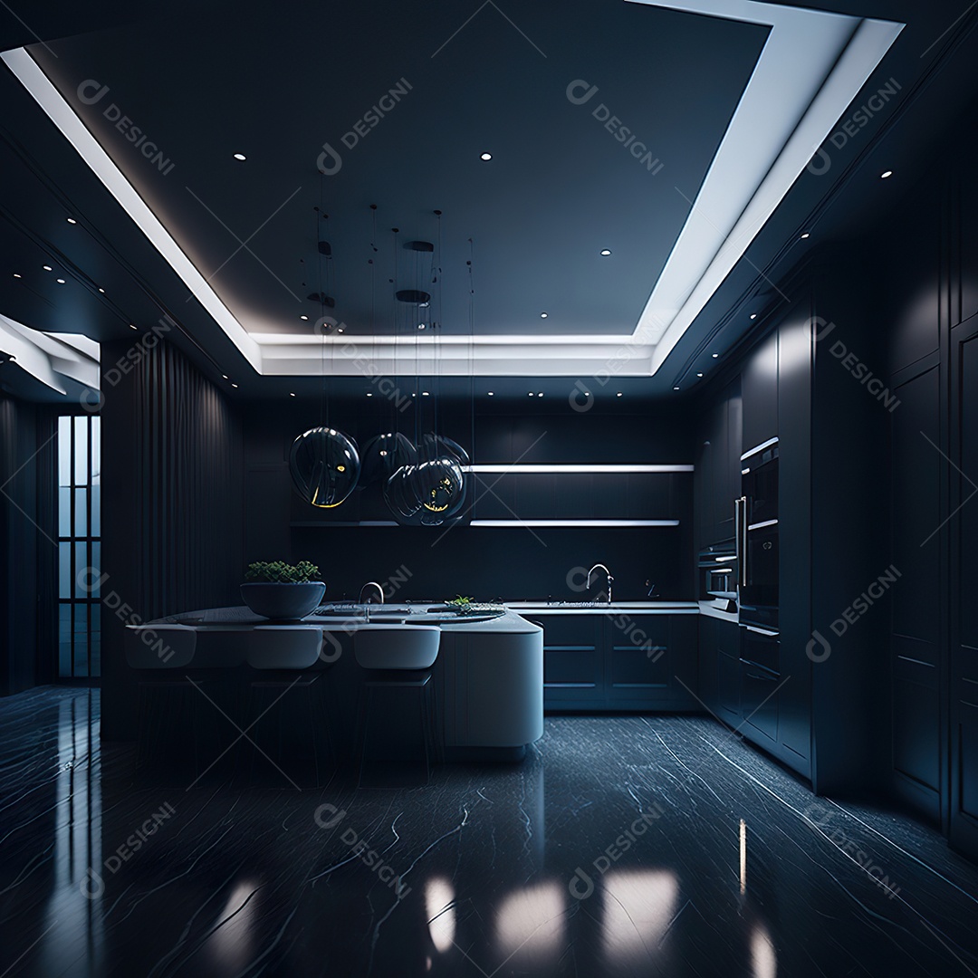 Retrato de cozinha escura decorada