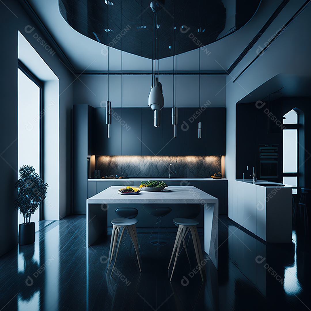 Portrait of decorated dark kitchen