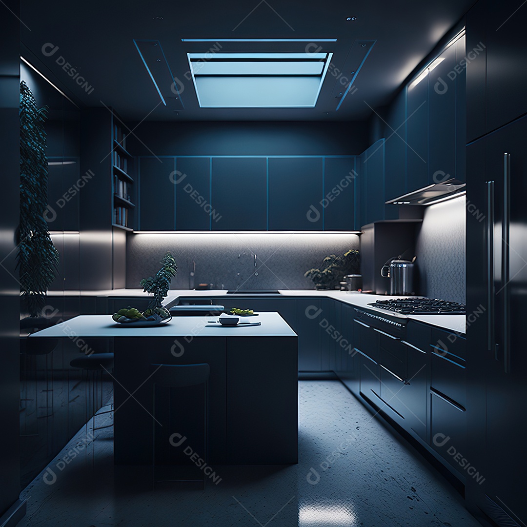 Retrato de cozinha escura decorada