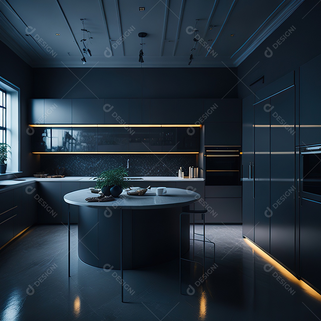 Retrato de cozinha escura decorada