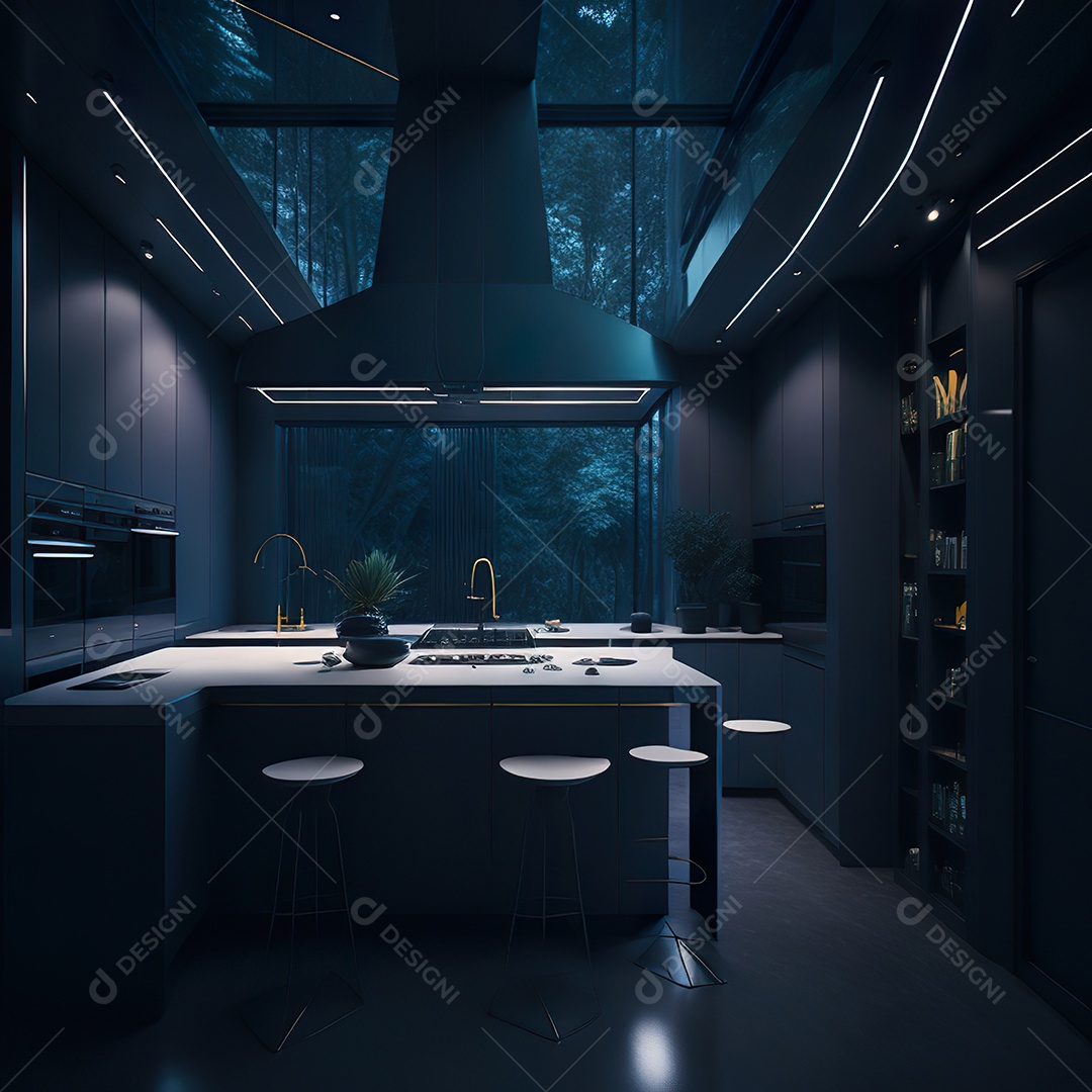 Retrato de cozinha escura decorada