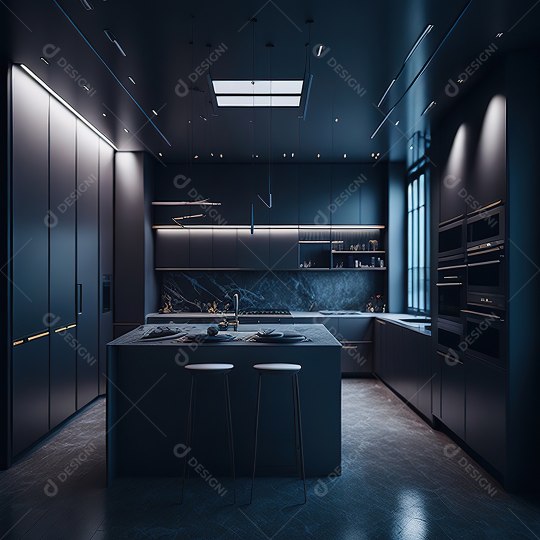 Retrato de cozinha escura decorada