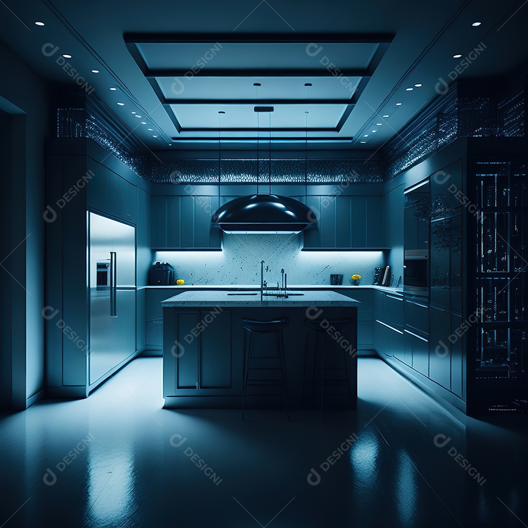 Retrato de cozinha escura decorada