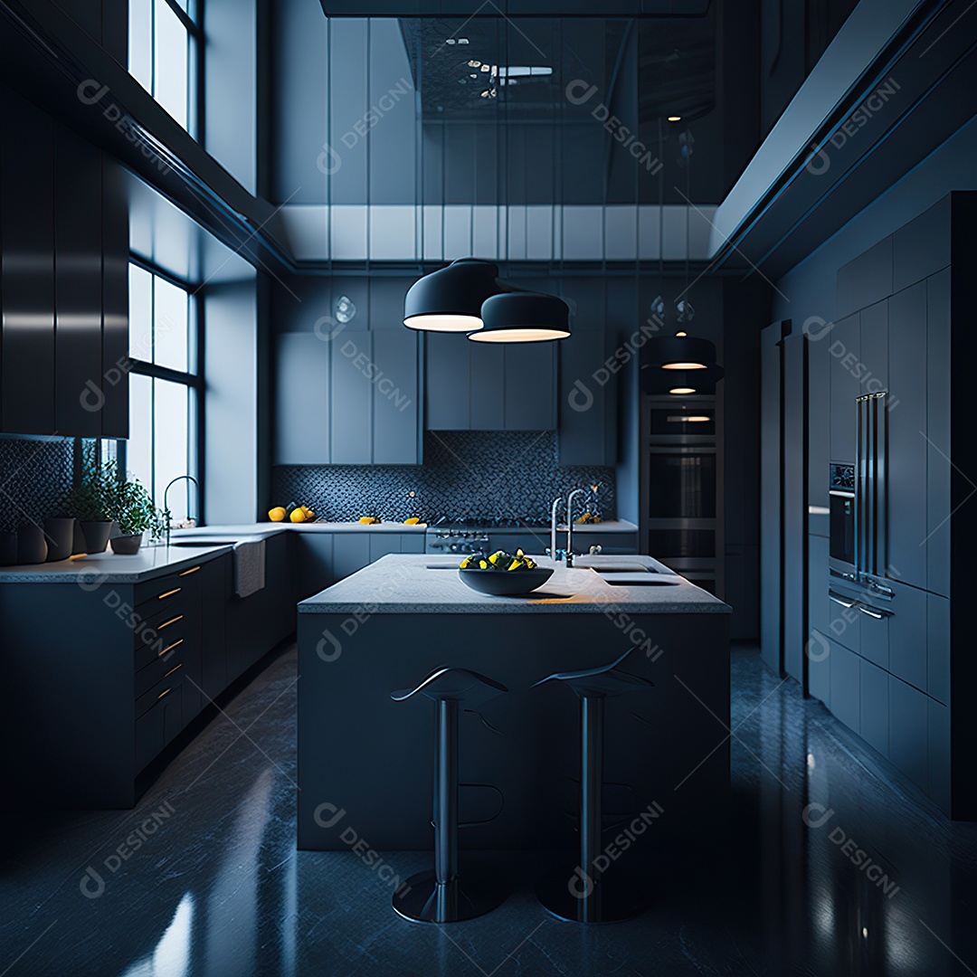 Retrato de cozinha escura decorada