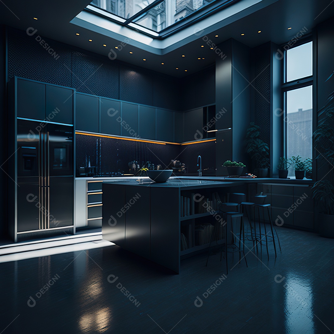 Retrato de cozinha escura decorada