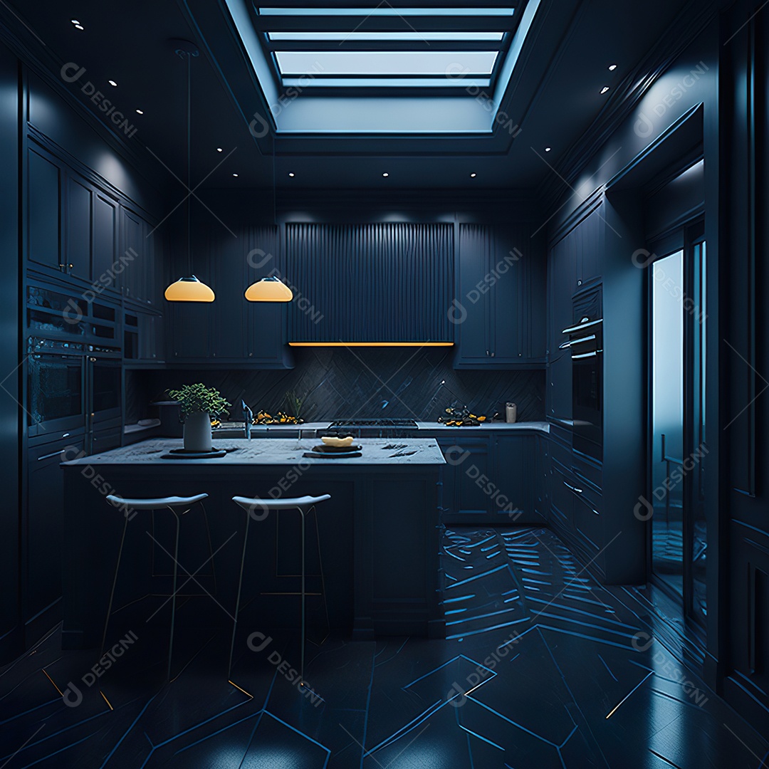 Retrato de cozinha escura decorada