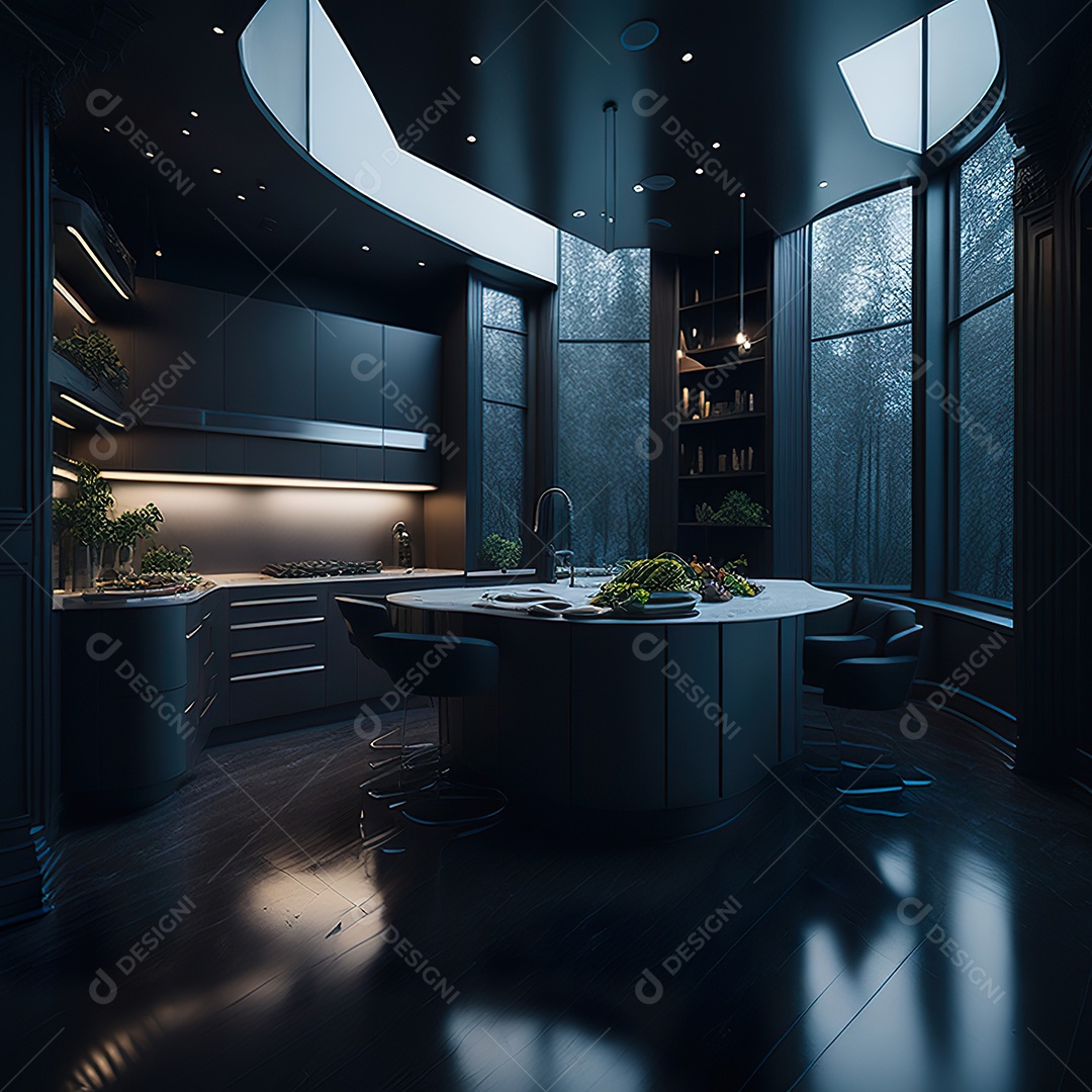 Retrato de cozinha escura decorada