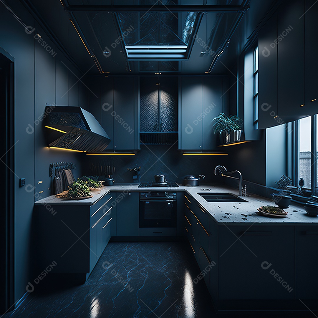 Portrait of decorated dark kitchen