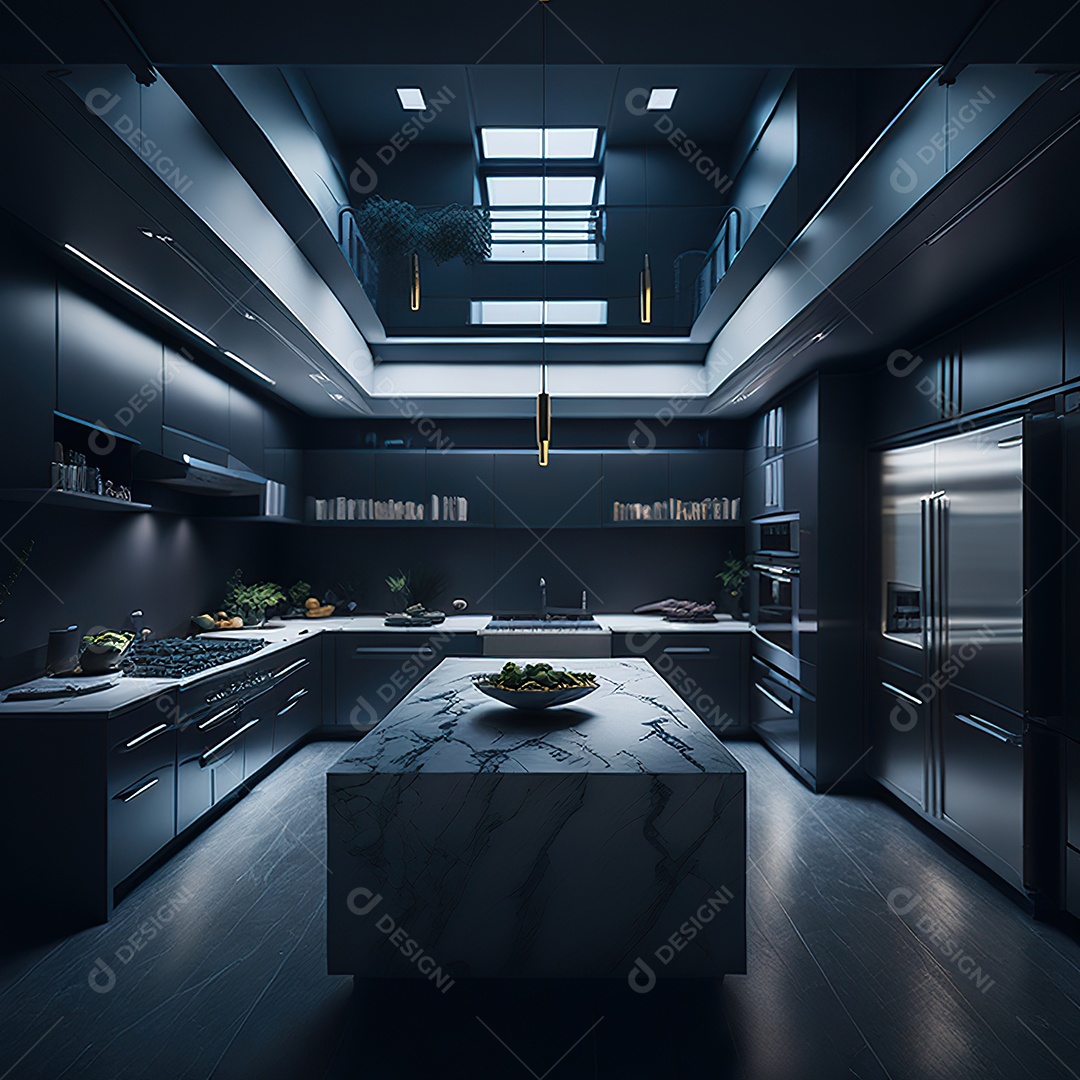 Retrato de cozinha escura decorada