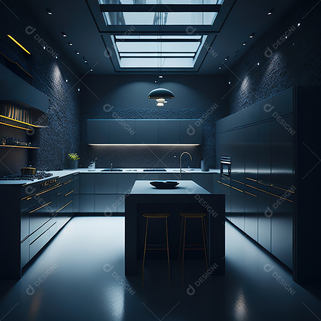 Retrato de cozinha escura decorada