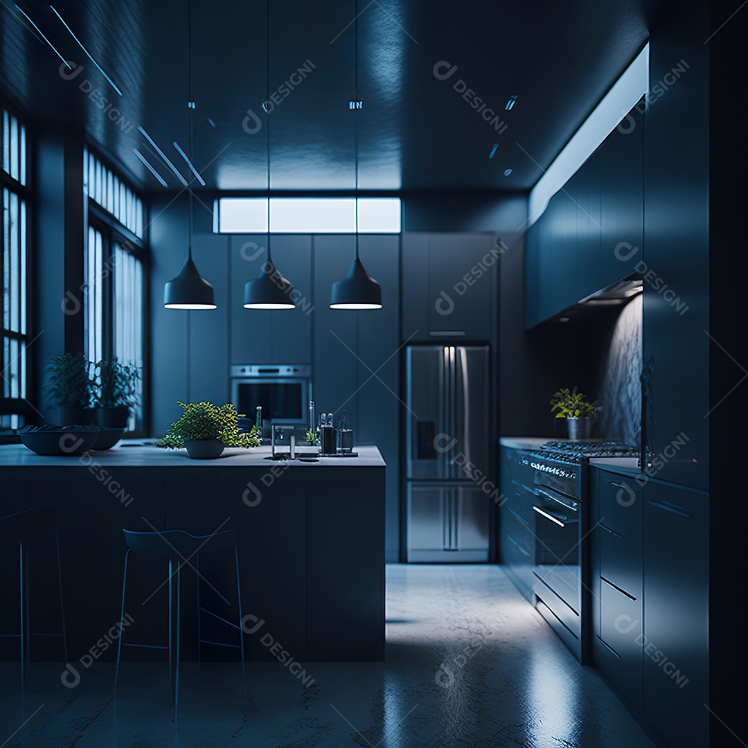 Retrato de cozinha escura decorada