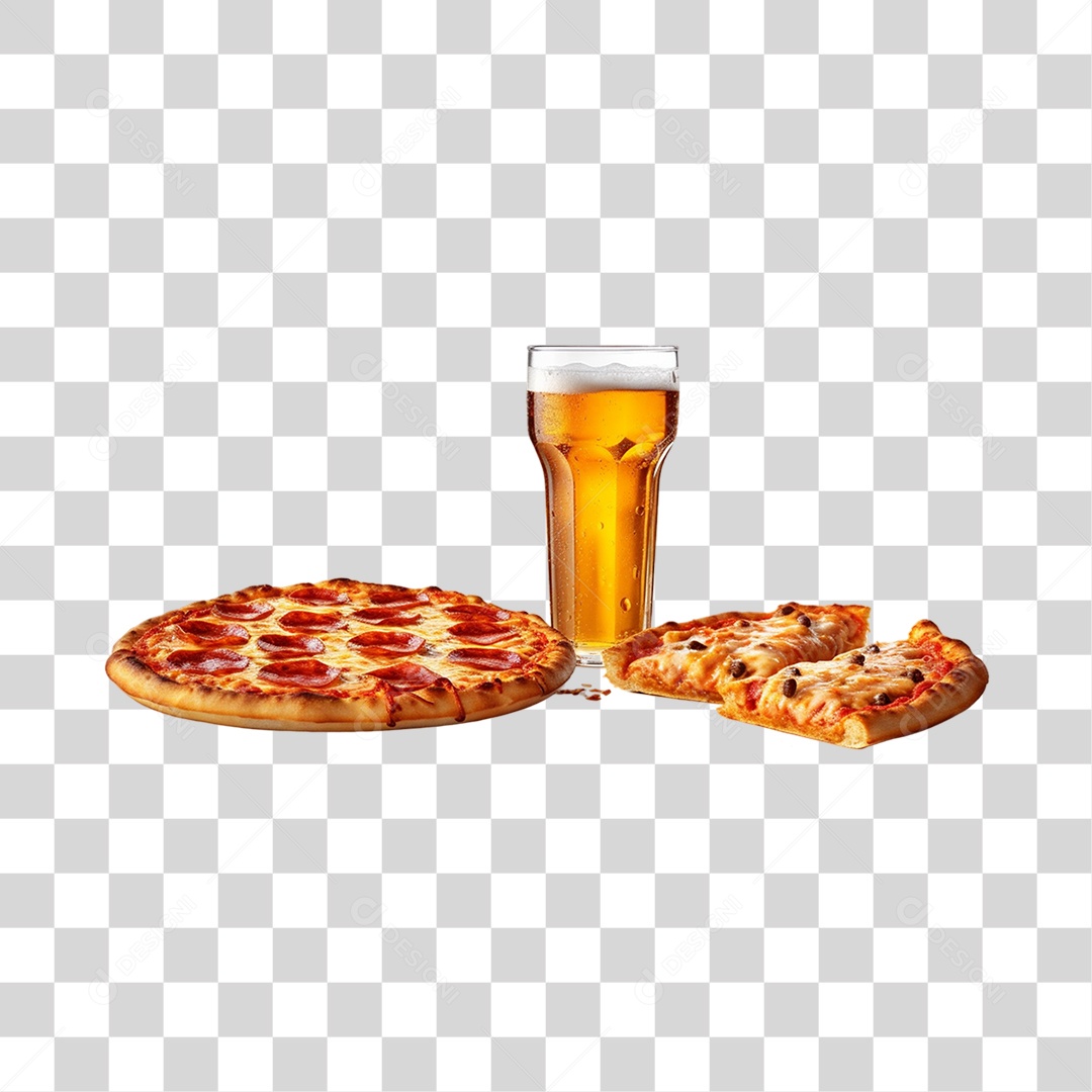 Pizza Com Cerveja PNG Transparente