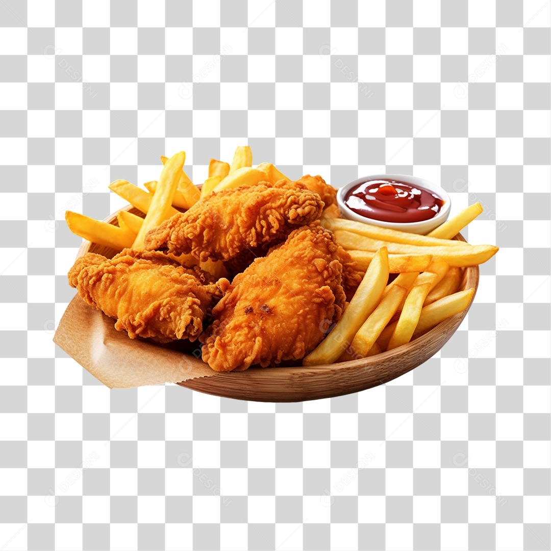 Frango Frito com Batatas PNG Transparente