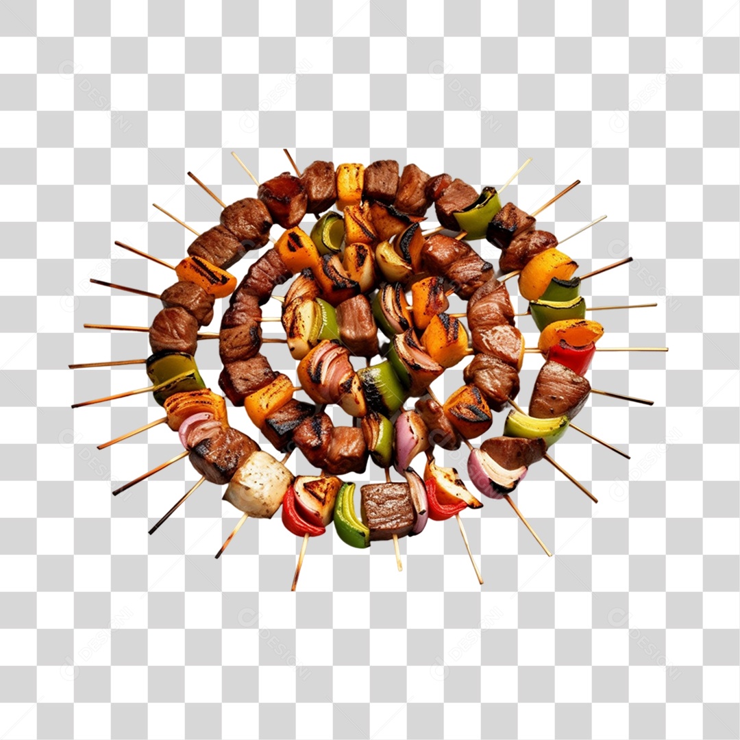 Espetinhos de Carne e Legumes PNG Transparente