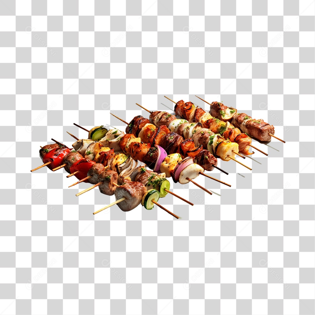 Espetinhos de Carne e Legumes PNG Transparente