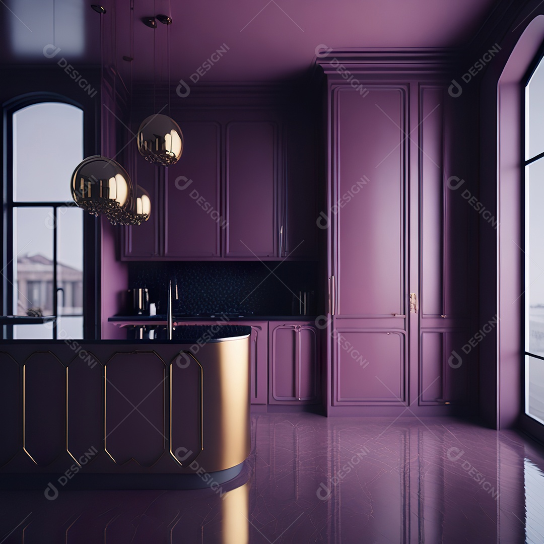 Retrato de cozinha rosa decorada