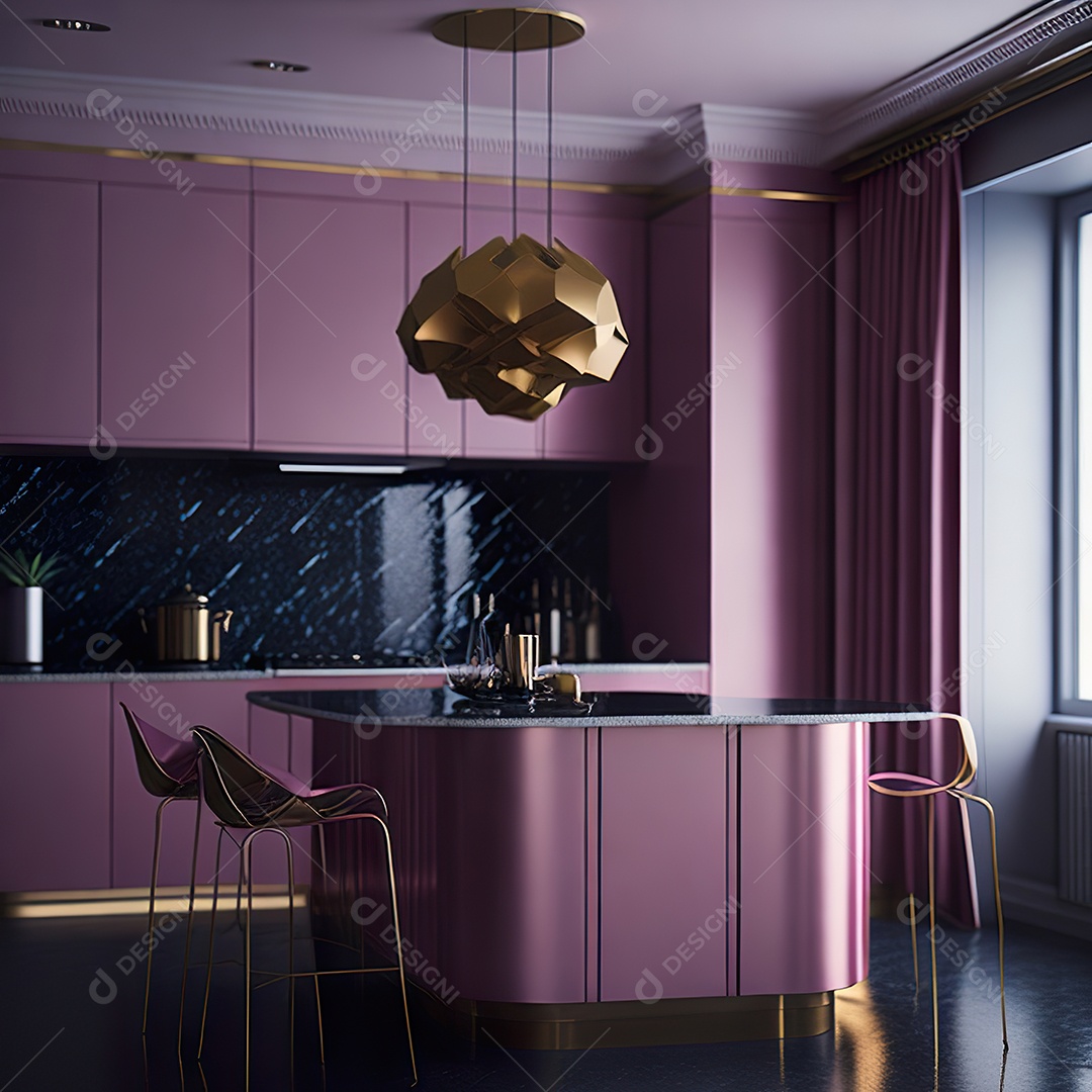 Retrato de cozinha rosa decorada