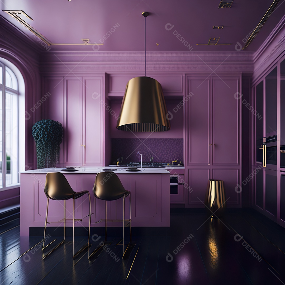 Retrato de cozinha rosa decorada