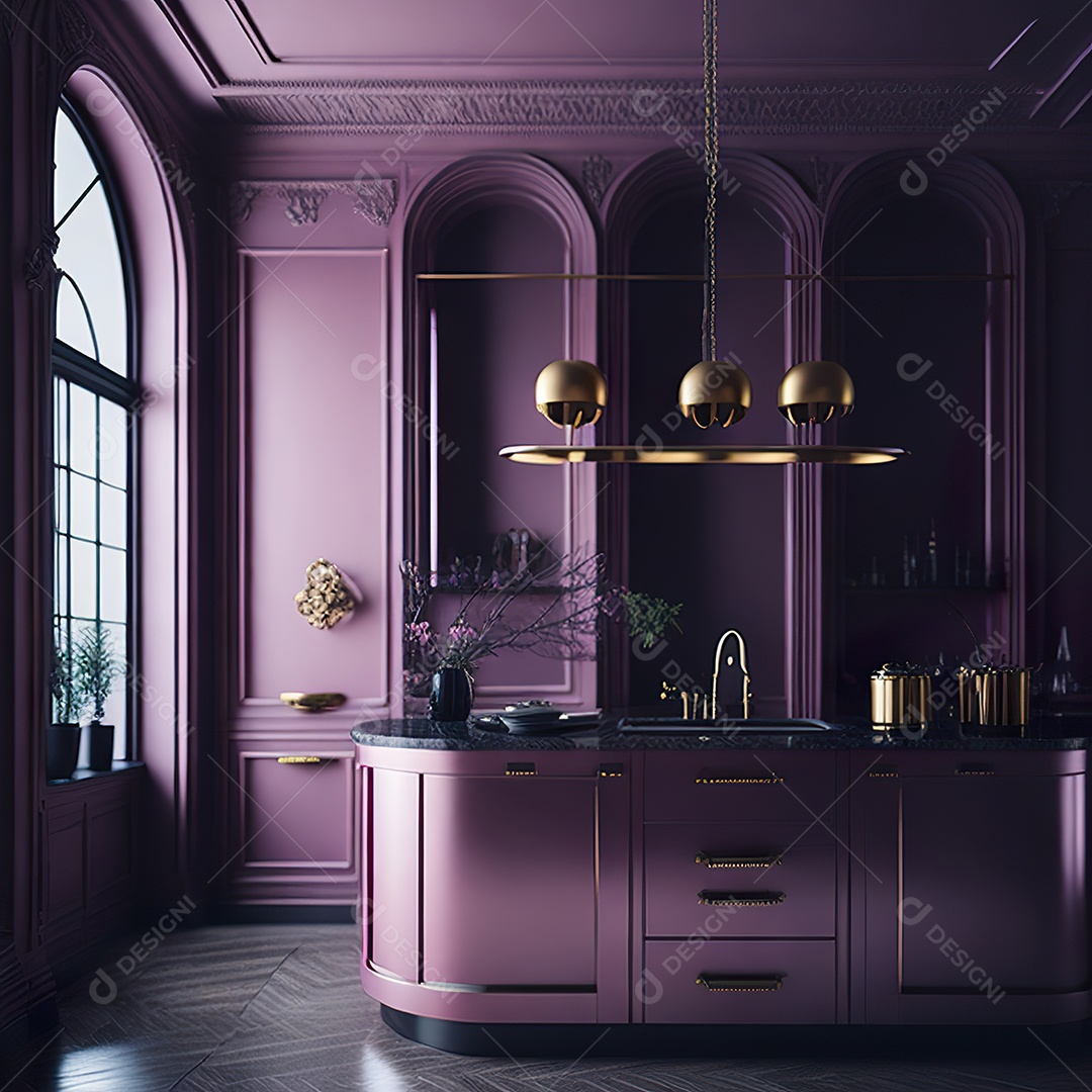 Retrato de cozinha rosa decorada