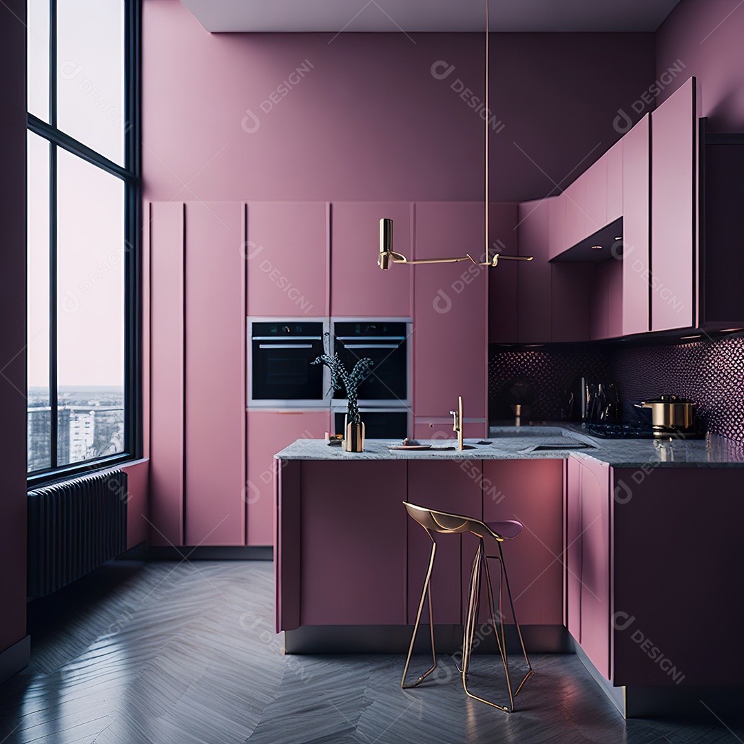 Retrato de cozinha rosa decorada