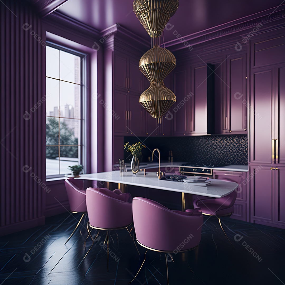 Retrato de cozinha rosa decorada