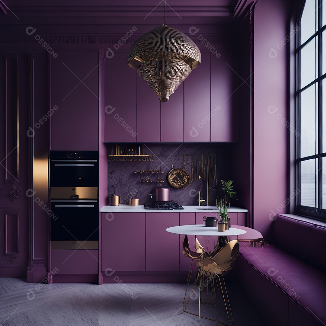 Retrato de cozinha rosa decorada