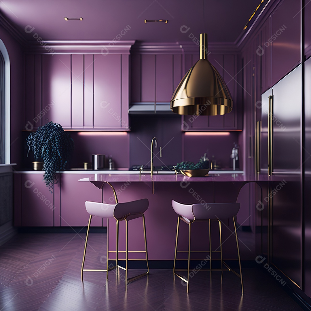 Retrato de cozinha rosa decorada