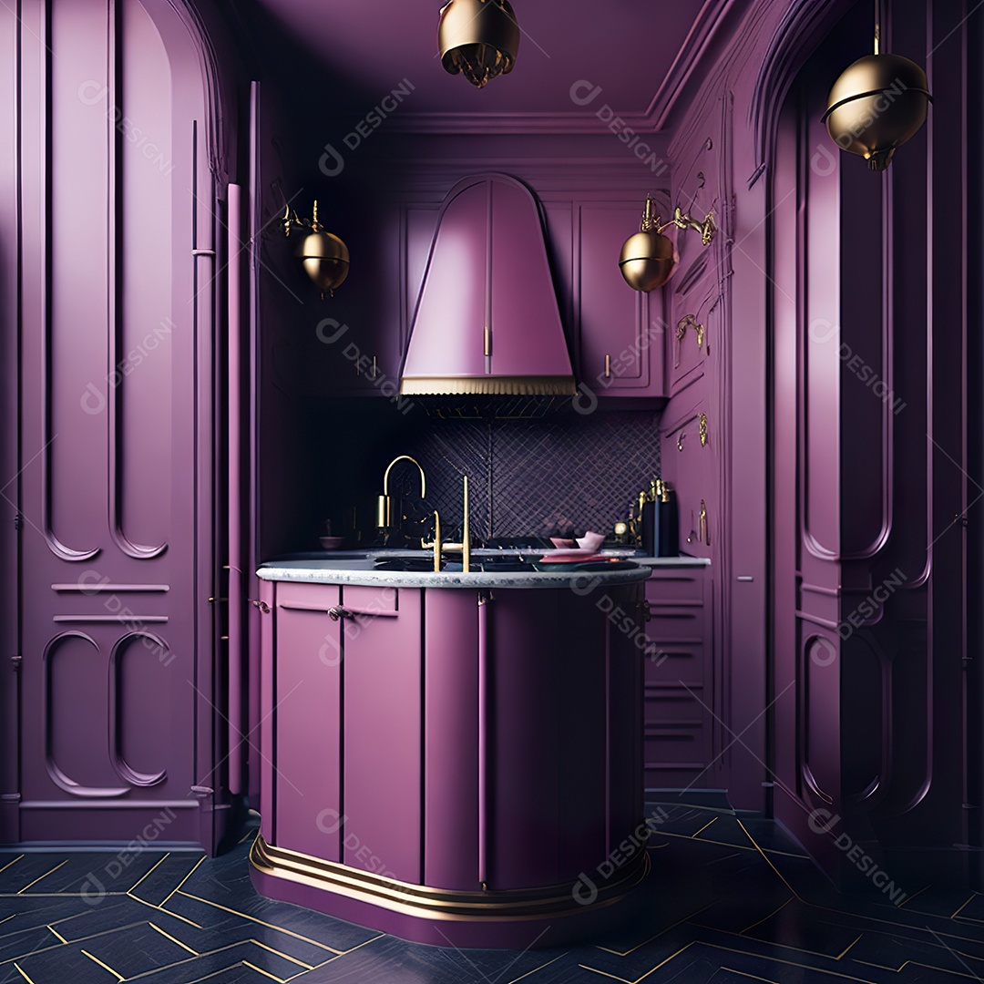 Retrato de cozinha rosa decorada