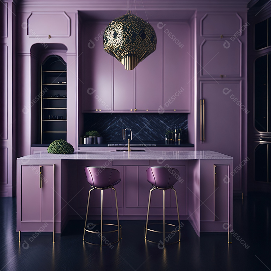 Retrato de cozinha rosa decorada