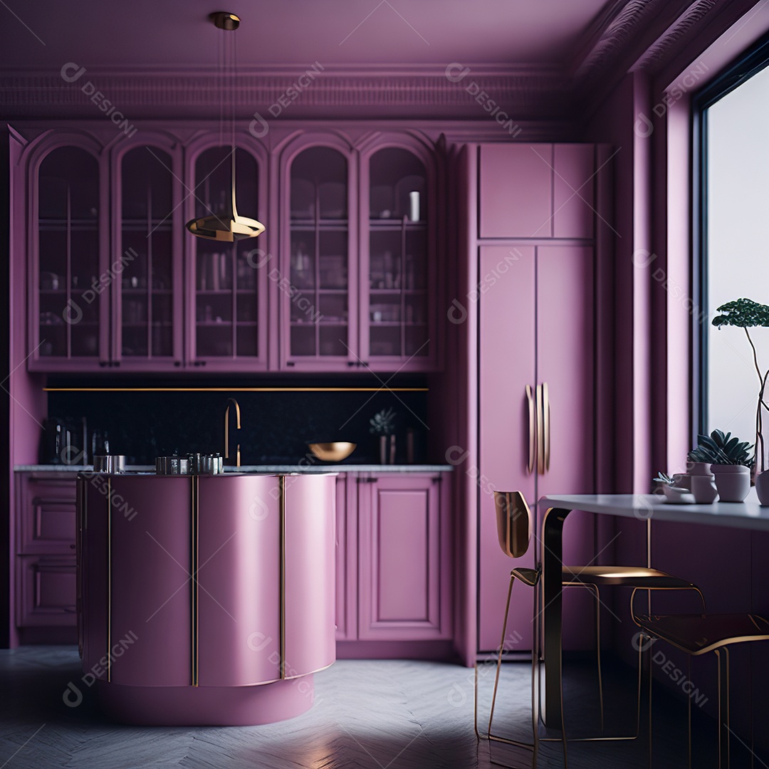 Retrato de cozinha rosa decorada