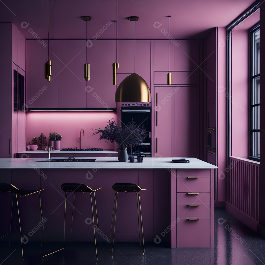 Retrato de cozinha rosa decorada